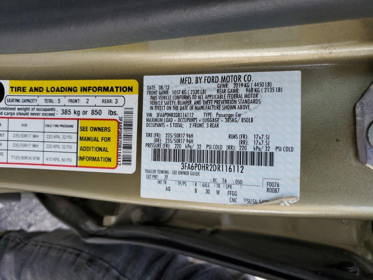 2013 Ford Fusion Se VIN: 3FA6P0HR2DR116112 Lot: 84816865