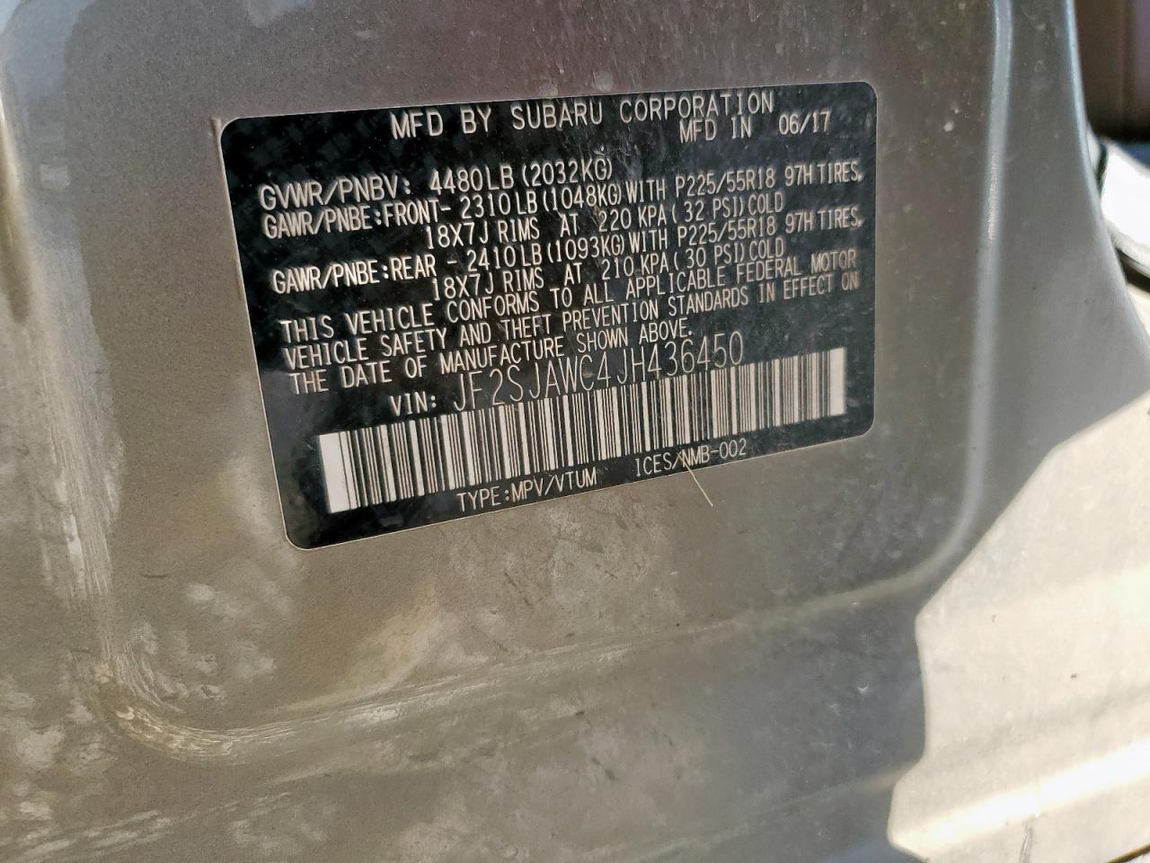 2018 Subaru Forester 2.5I Touring VIN: JF2SJAWC4JH436450 Lot: 83968695