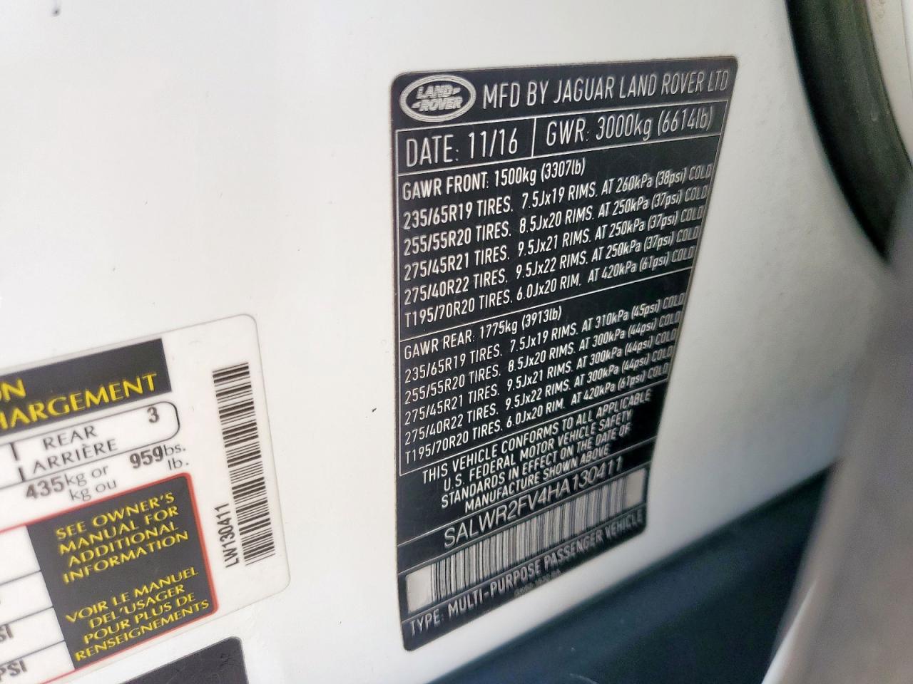 2017 Land Rover Range Rover Sport Hse VIN: SALWR2FV4HA130411 Lot: 80468225