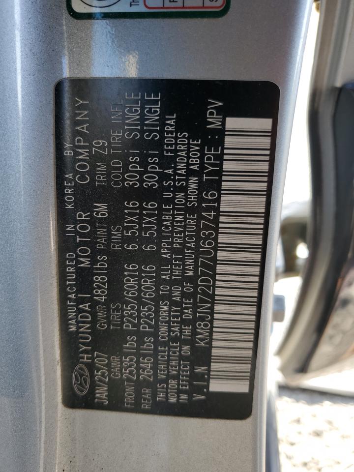 2007 Hyundai Tucson Se VIN: KM8JN72D77U637416 Lot: 81922885