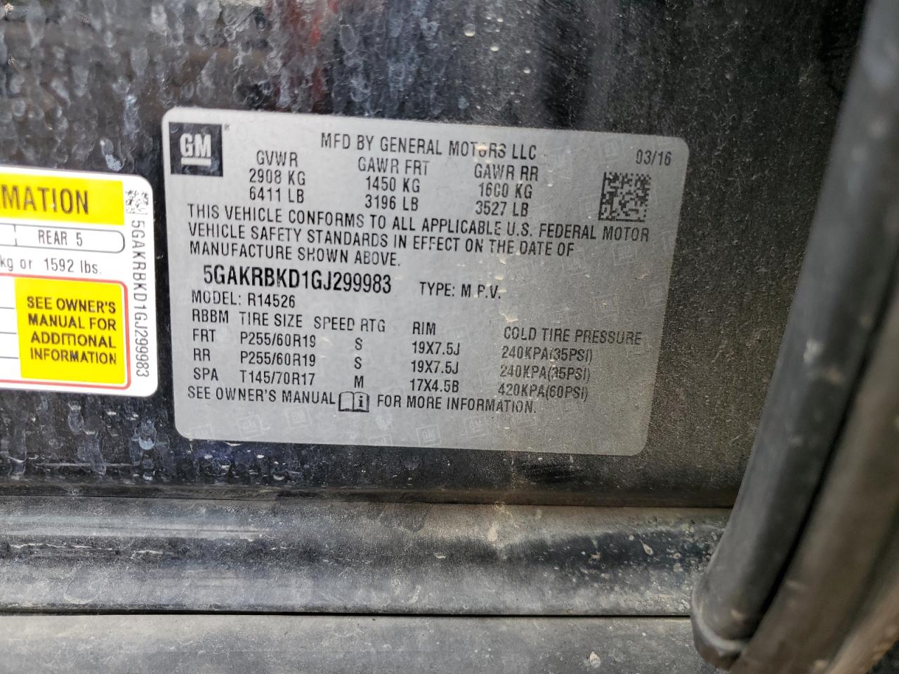 2016 Buick Enclave VIN: 5GAKRBKD1GJ299983 Lot: 81528695