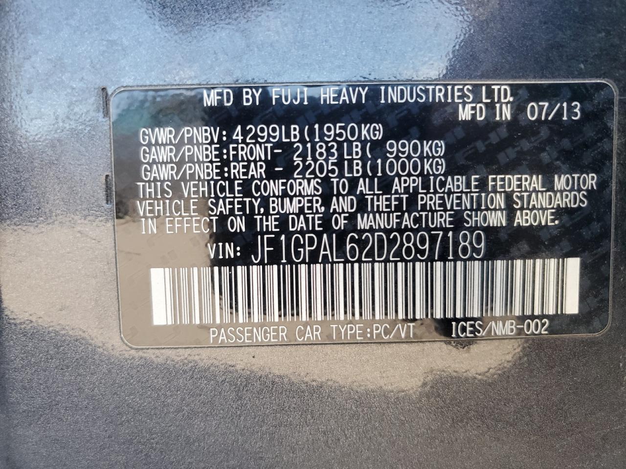 2013 Subaru Impreza Sport Premium VIN: JF1GPAL62D2897189 Lot: 81095505