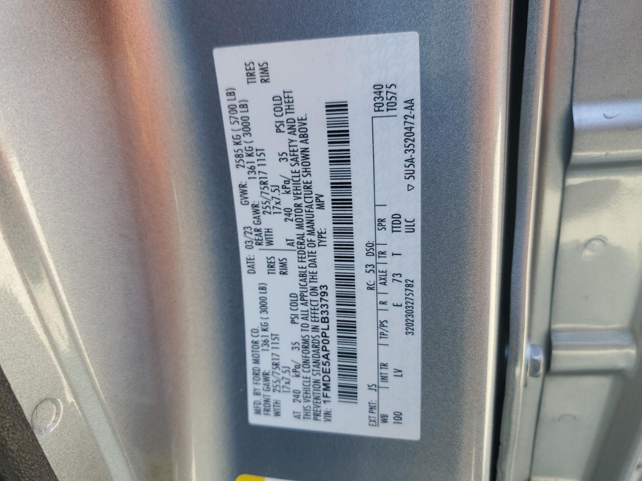 2023 Ford Bronco Base VIN: 1FMDE5AP0PLB33793 Lot: 80011435