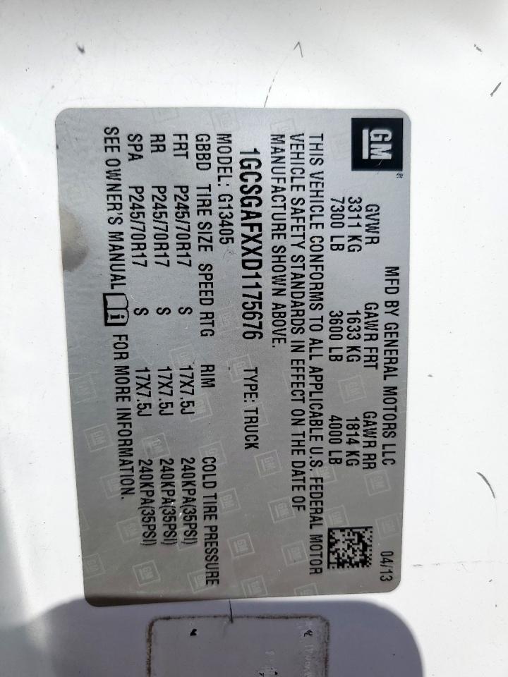 2013 Chevrolet Express G1500 VIN: 1GCSGAFXXD1175676 Lot: 87299265