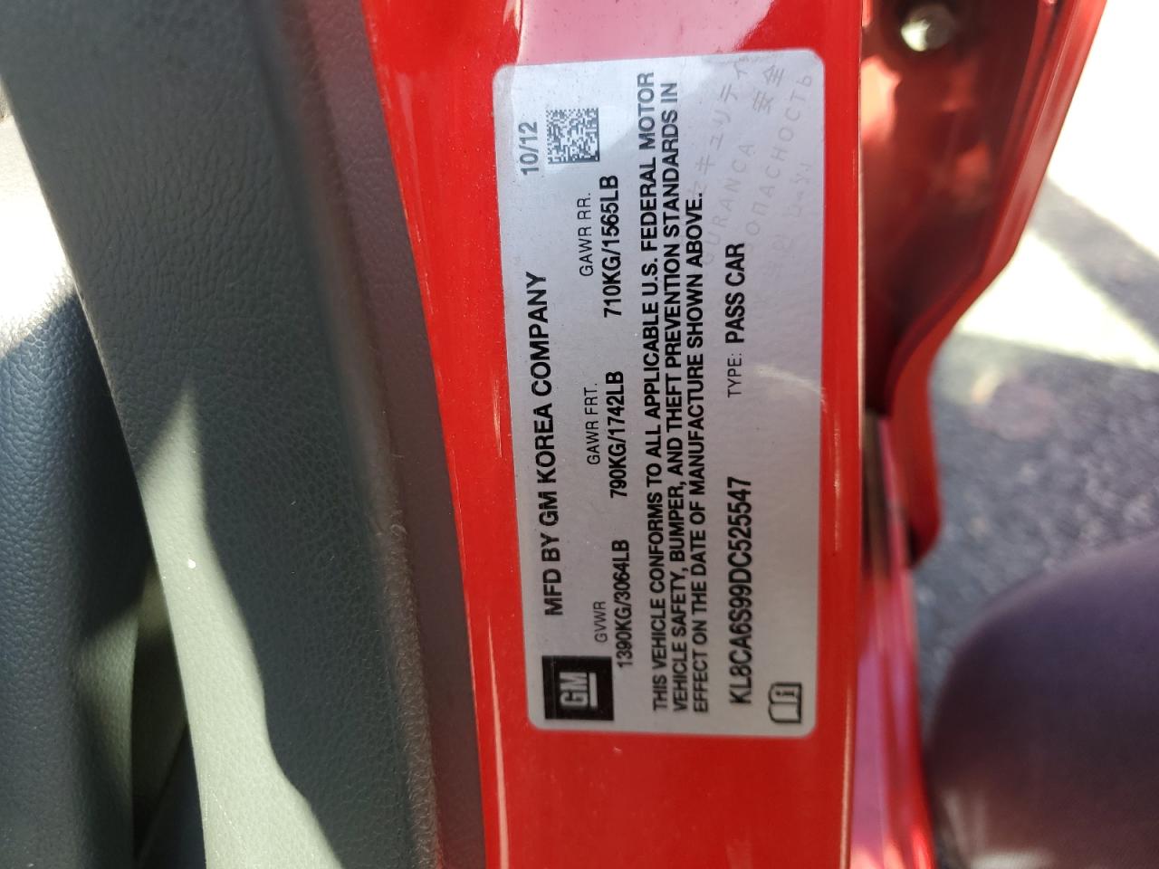 2013 Chevrolet Spark Ls VIN: KL8CA6S99DC525547 Lot: 80620925