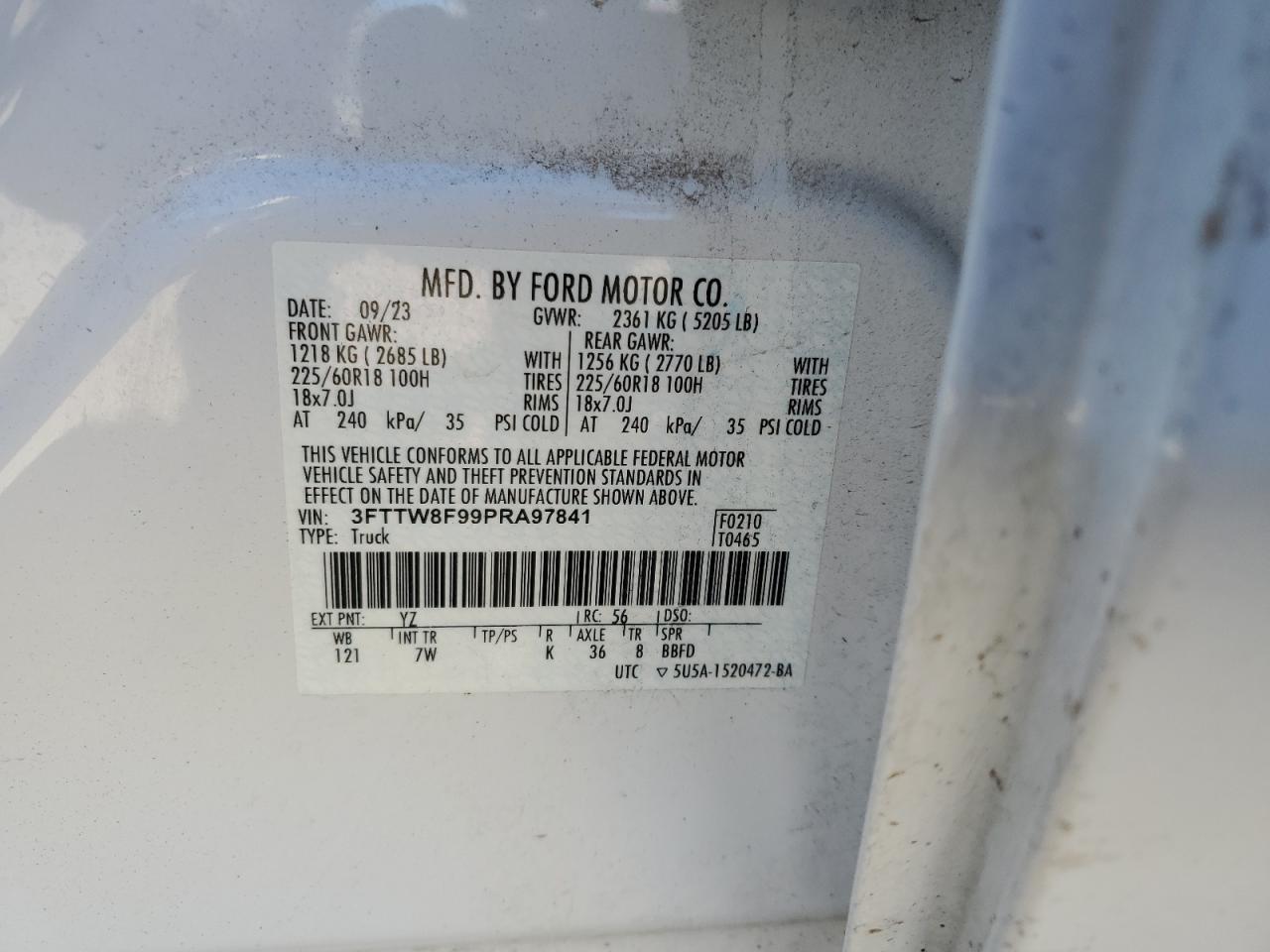 2023 Ford Maverick Xl VIN: 3FTTW8F99PRA97841 Lot: 84042345