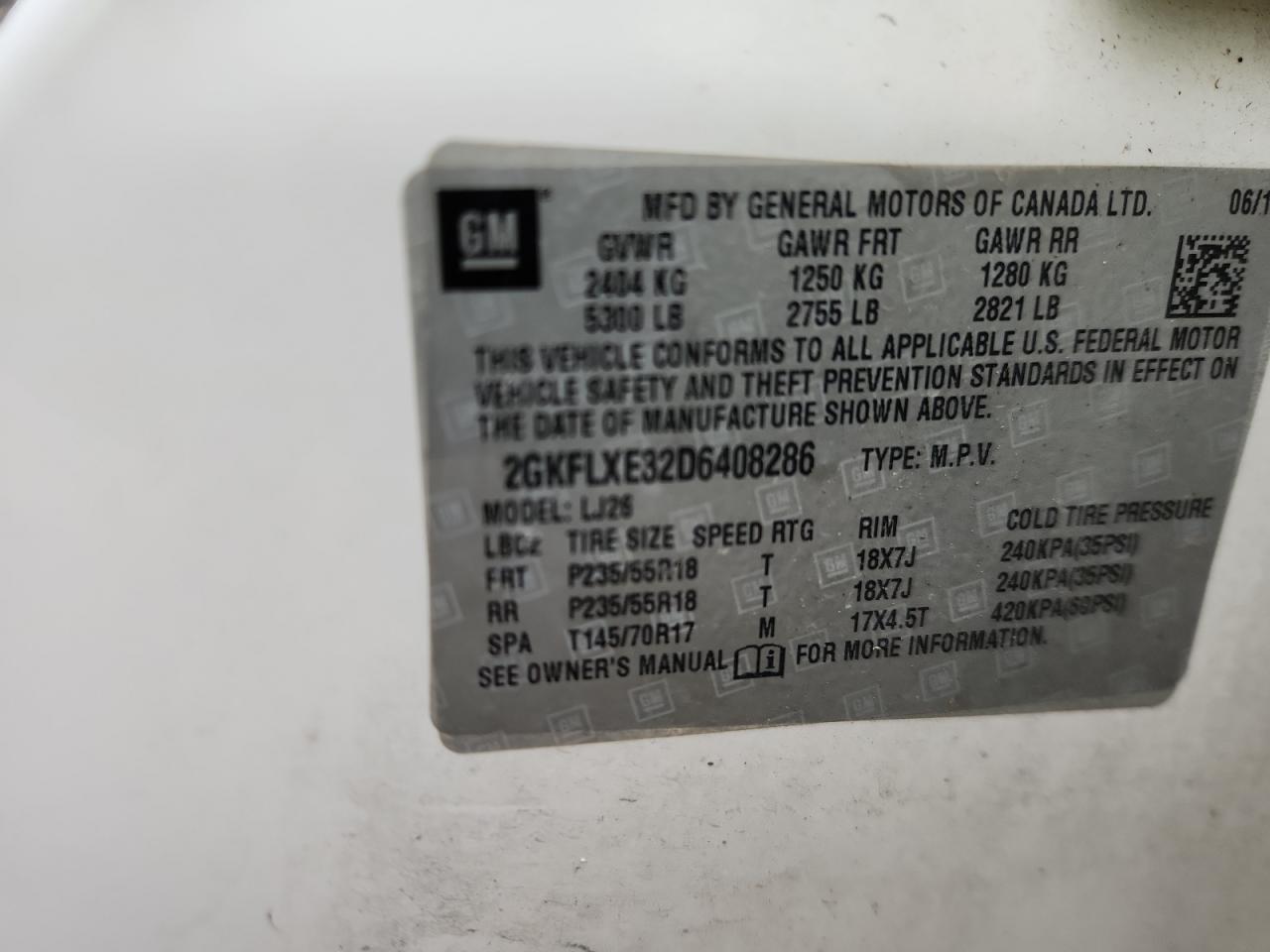 2013 GMC Terrain Slt VIN: 2GKFLXE32D6408286 Lot: 71631345