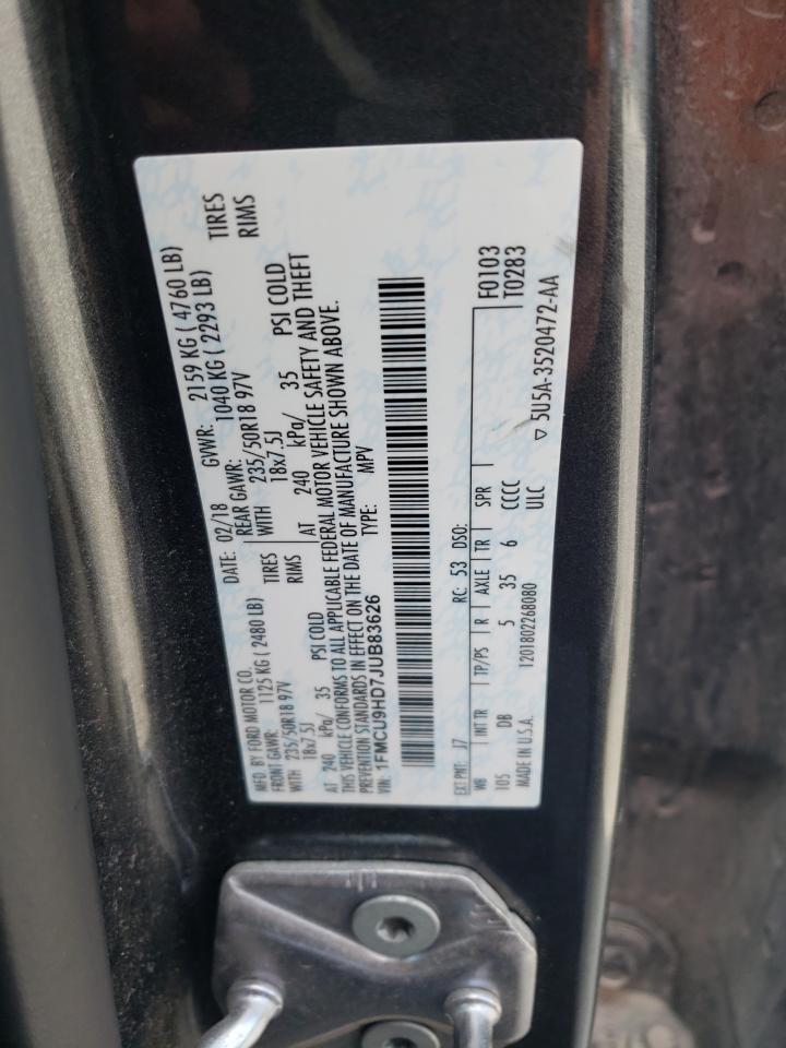 2018 Ford Escape Sel VIN: 1FMCU9HD7JUB83626 Lot: 80127745