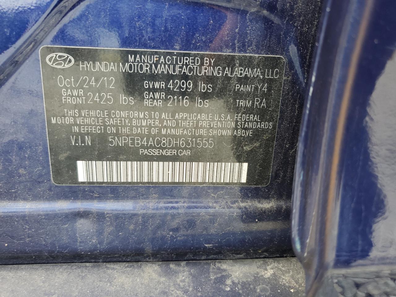 2013 Hyundai Sonata Gls VIN: 5NPEB4AC8DH631555 Lot: 81063215