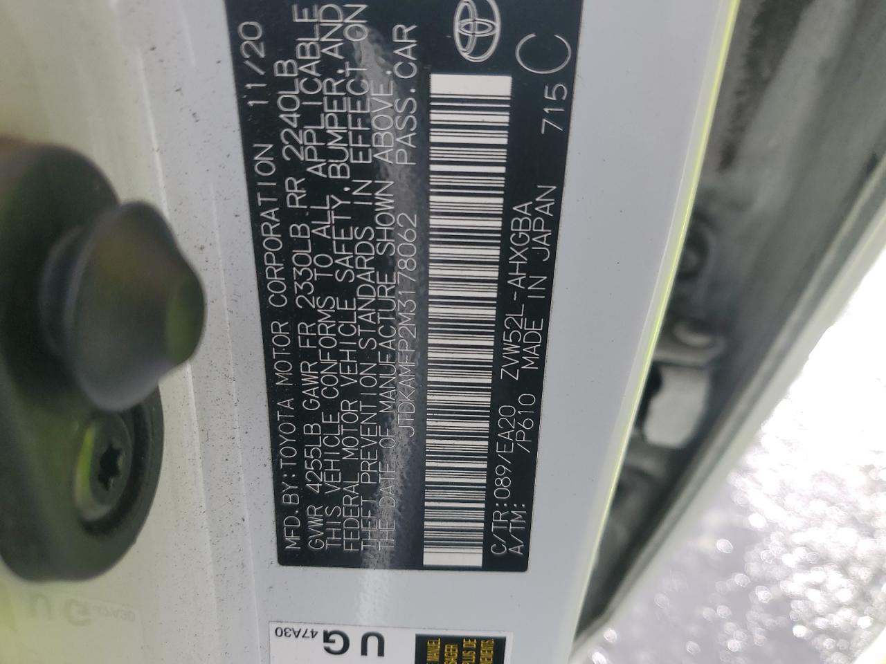 2021 Toyota Prius Prime Le VIN: JTDKAMFP2M3178062 Lot: 71249925