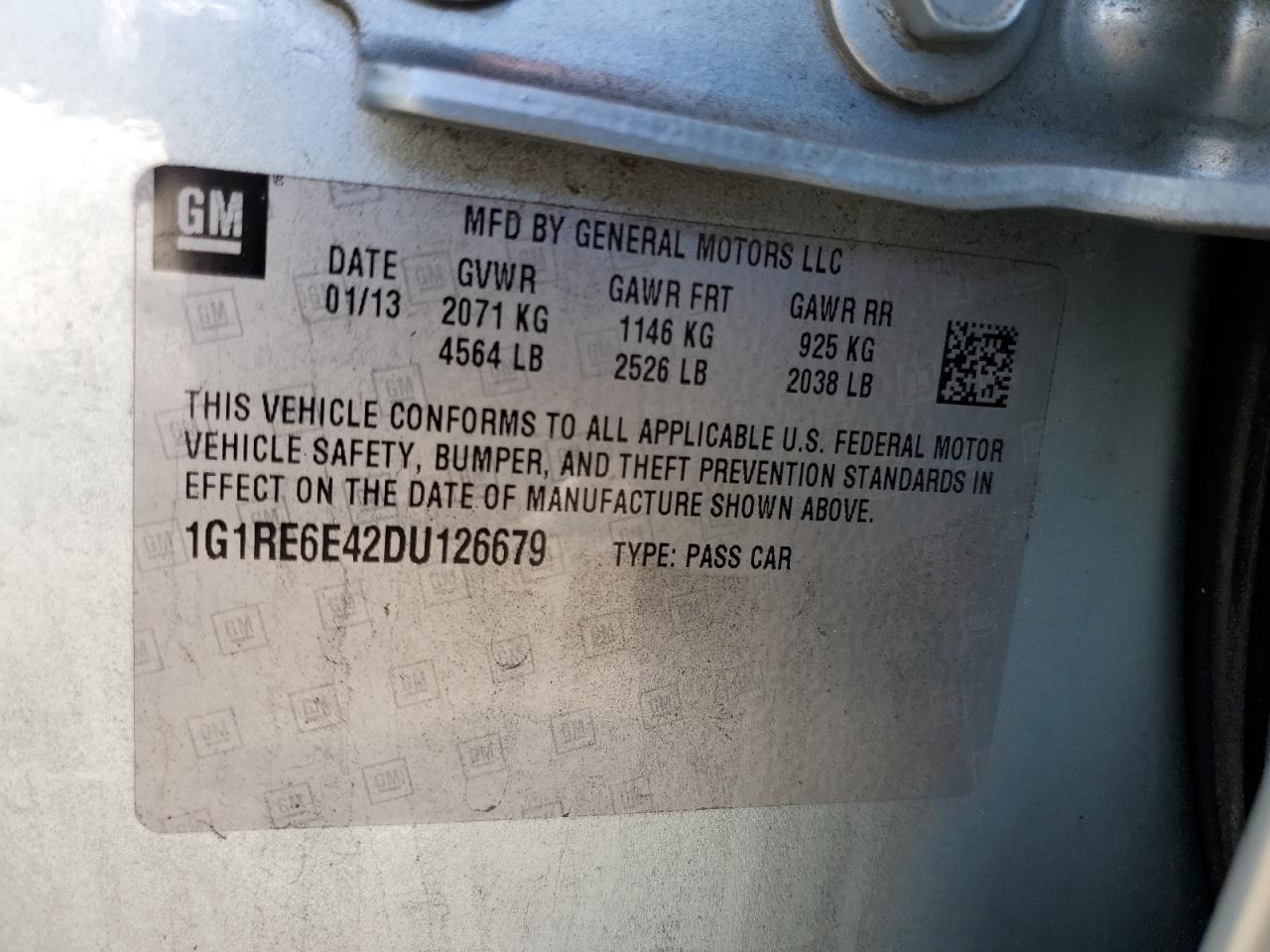 2013 Chevrolet Volt VIN: 1G1RE6E42DU126679 Lot: 80830495