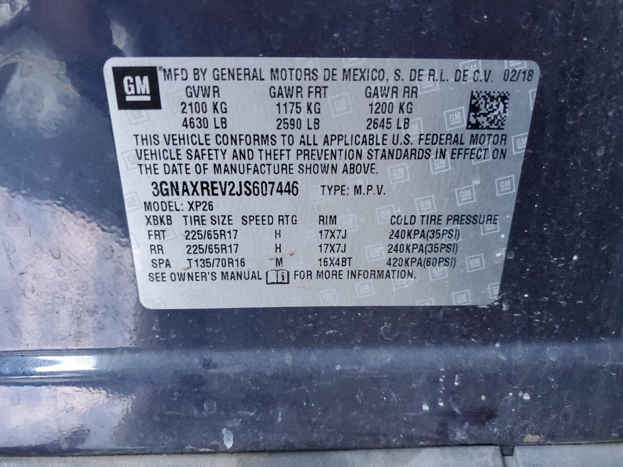 2018 Chevrolet Equinox Ls VIN: 3GNAXREV2JS607446 Lot: 81748745