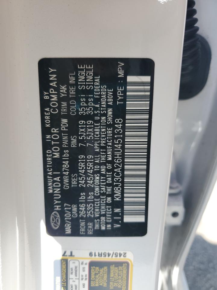 2017 Hyundai Tucson Limited VIN: KM8J3CA26HU451348 Lot: 71032705