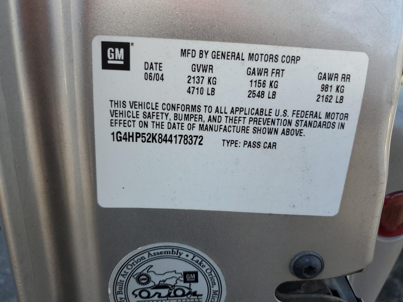 2004 Buick Lesabre Custom VIN: 1G4HP52K844178372 Lot: 80311125