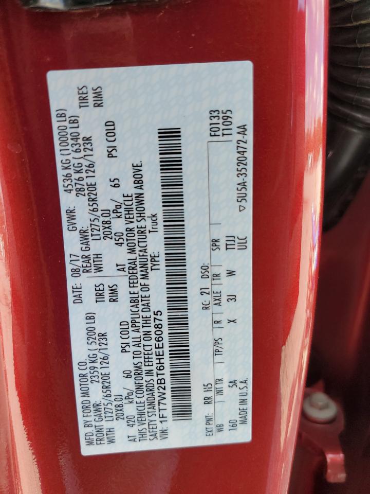 2017 Ford F250 Super Duty VIN: 1FT7W2BT6HEE60875 Lot: 80628305