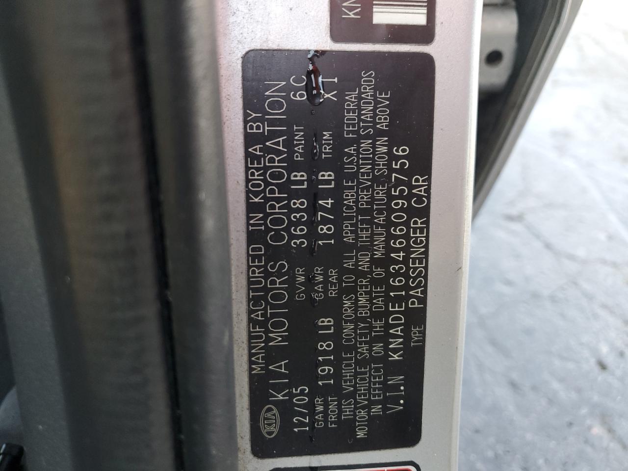 2006 Kia Rio 5 VIN: KNADE163466095756 Lot: 80091425