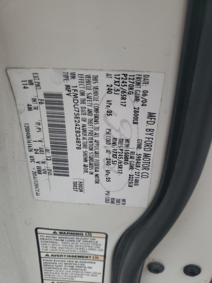 2004 Ford Explorer Limited VIN: 1FMDU75E24ZB34878 Lot: 81729085