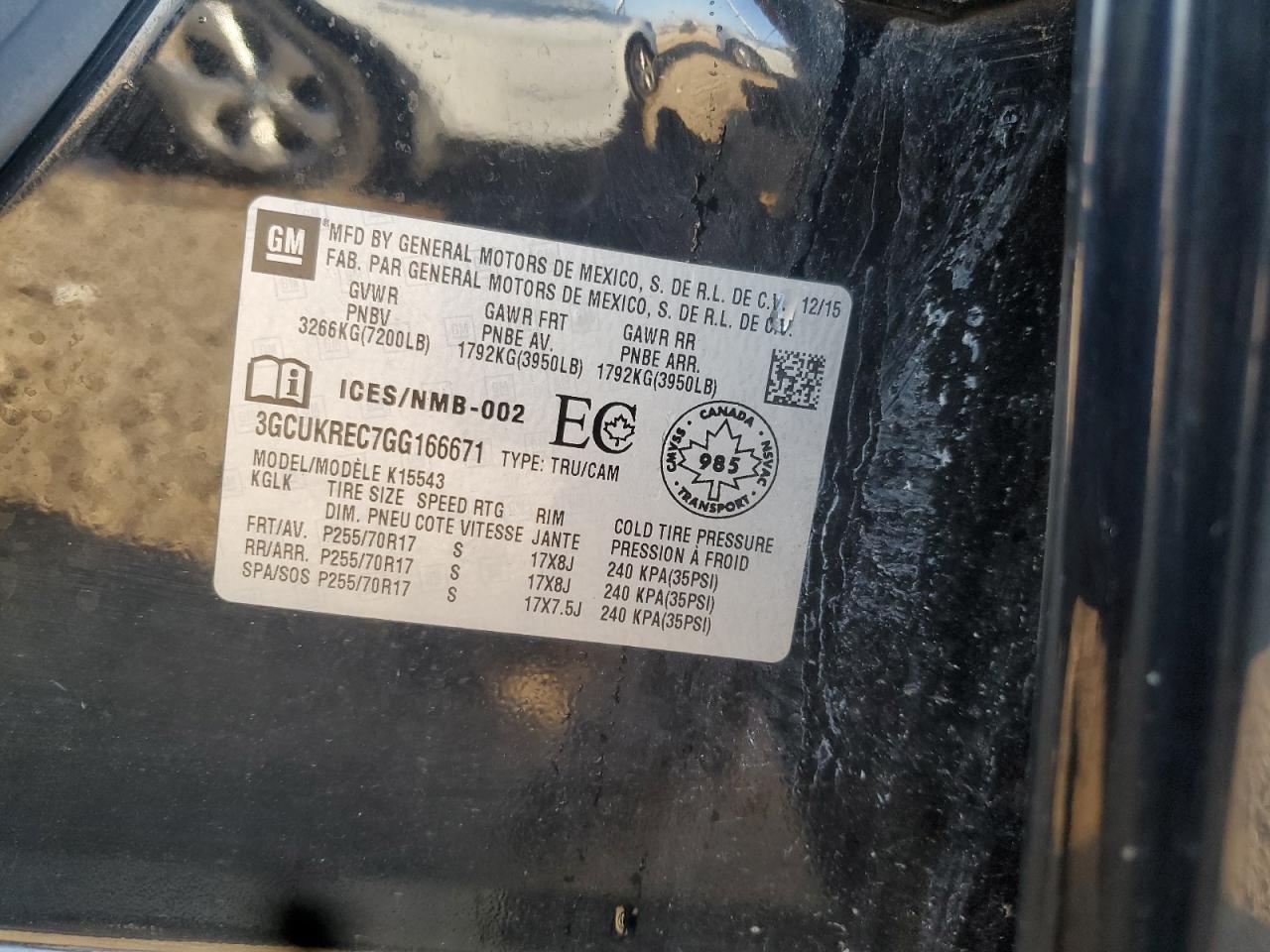 2016 Chevrolet Silverado K1500 Lt VIN: 3GCUKREC7GG166671 Lot: 84455915