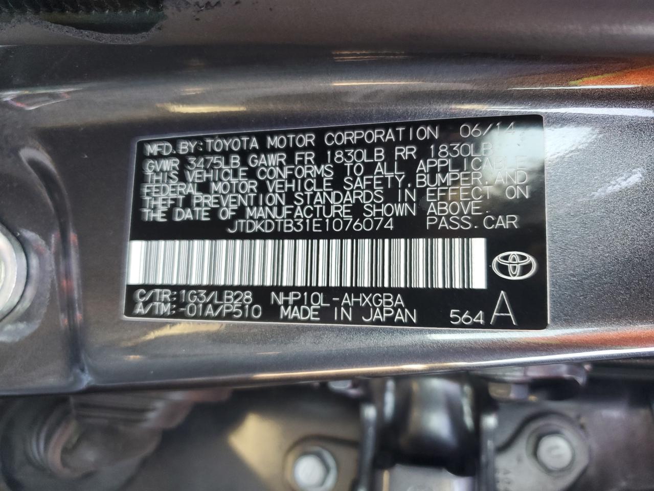 2014 Toyota Prius C VIN: JTDKDTB31E1076074 Lot: 81080365