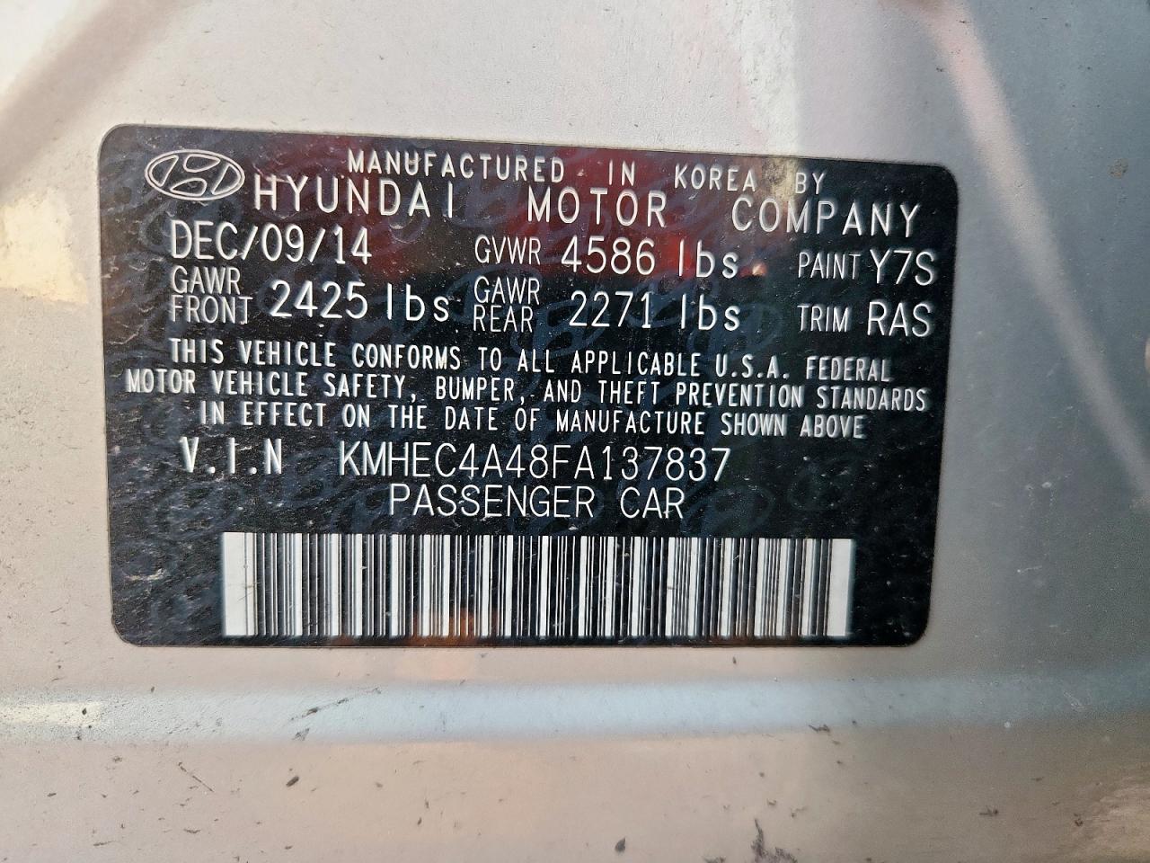 2015 Hyundai Sonata Hybrid VIN: KMHEC4A48FA137837 Lot: 81467165