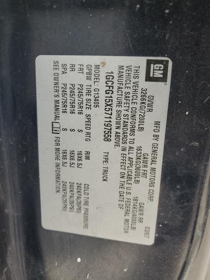 2007 Chevrolet Express G1500 VIN: 1GCFG15X571197558 Lot: 80182275