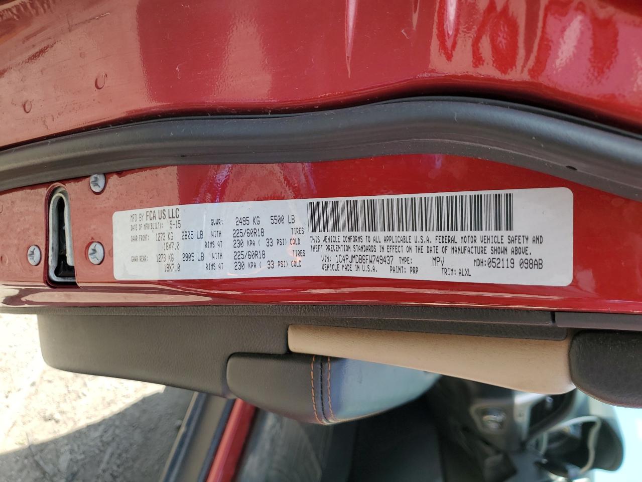 2015 Jeep Cherokee Limited VIN: 1C4PJMDB6FW749437 Lot: 84152535