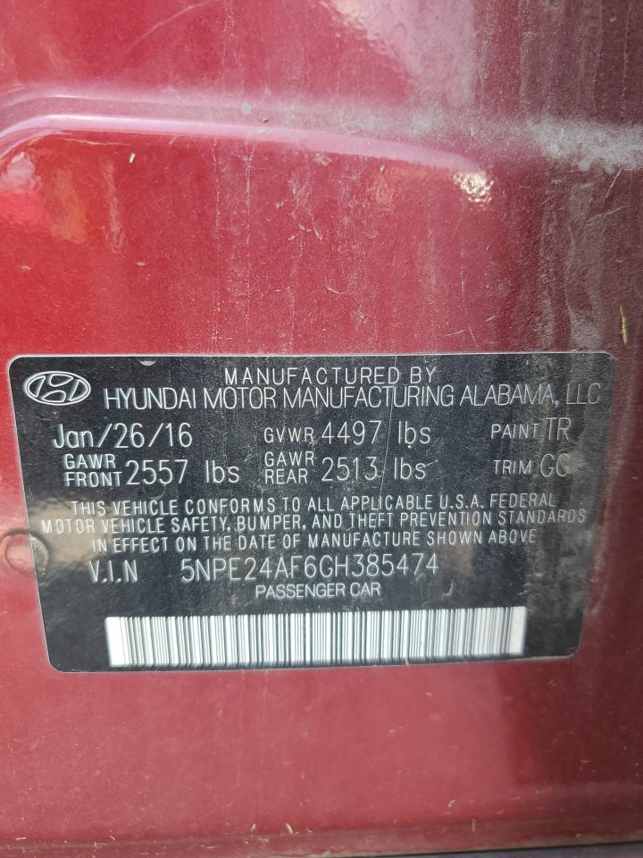 2016 Hyundai Sonata Se VIN: 5NPE24AF6GH385474 Lot: 80333765