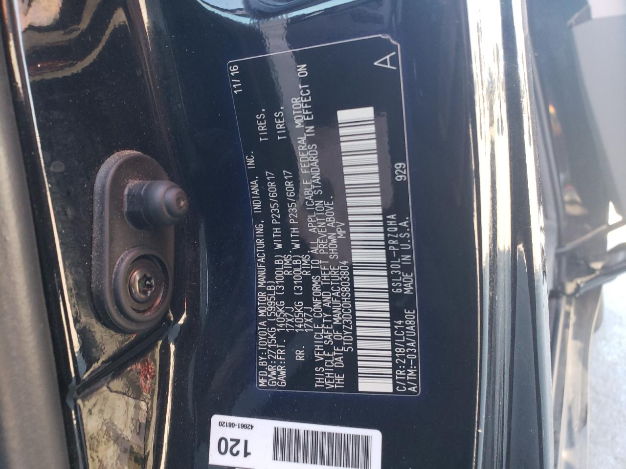 2017 Toyota Sienna Xle VIN: 5TDYZ3DC0HS803804 Lot: 84789375