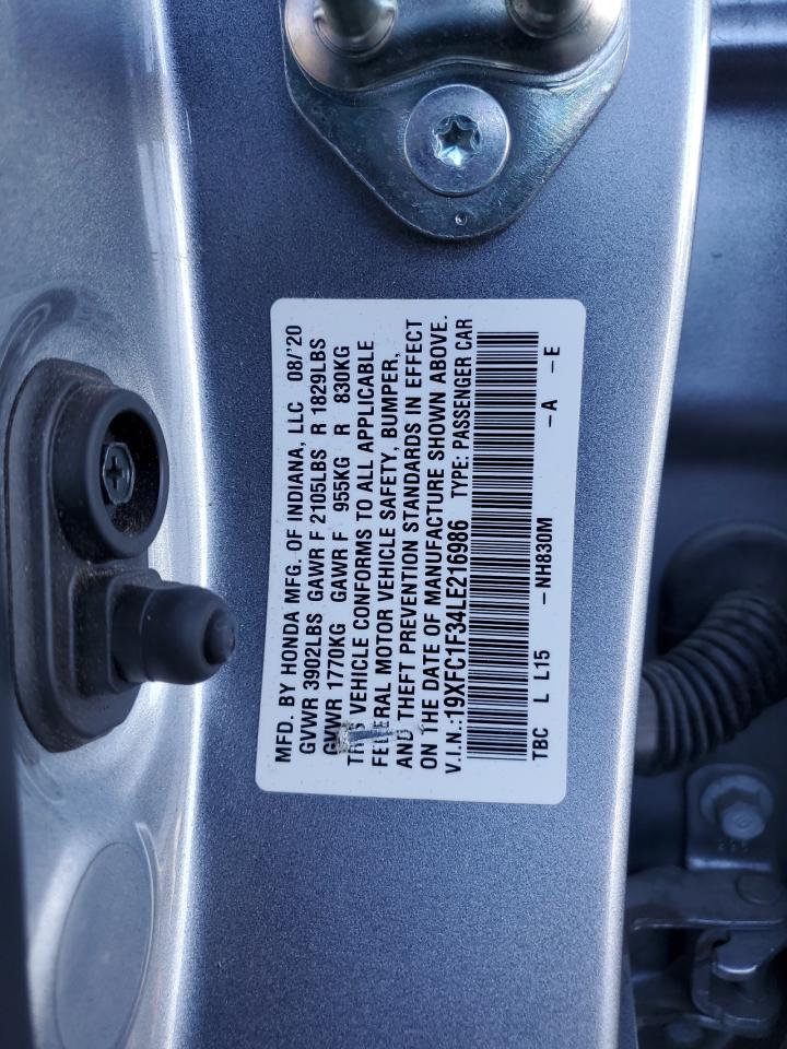2020 Honda Civic Ex VIN: 19XFC1F34LE216986 Lot: 71419655