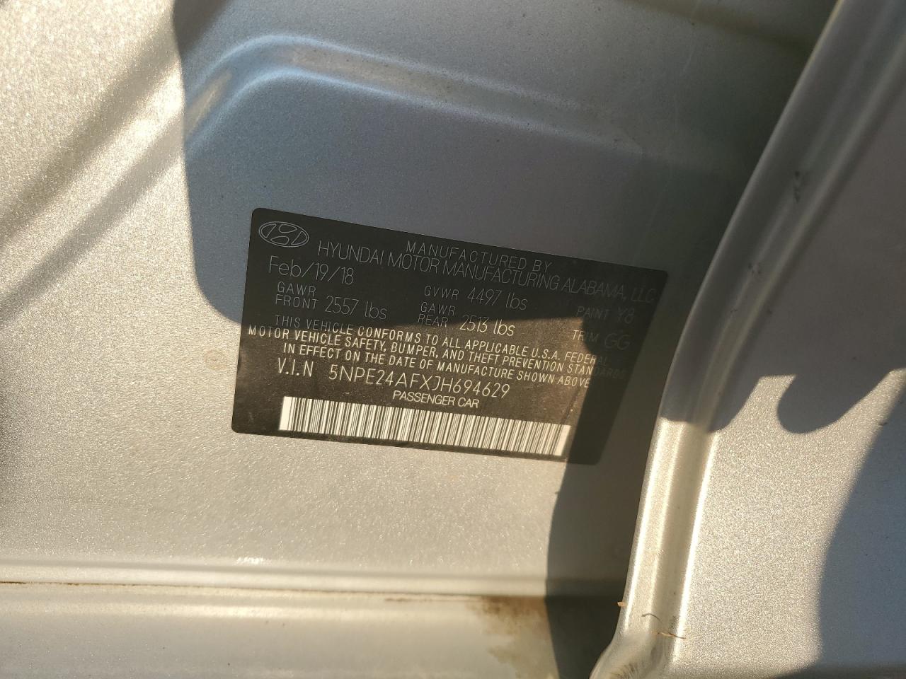 2018 Hyundai Sonata Se VIN: 5NPE24AFXJH694629 Lot: 80287355