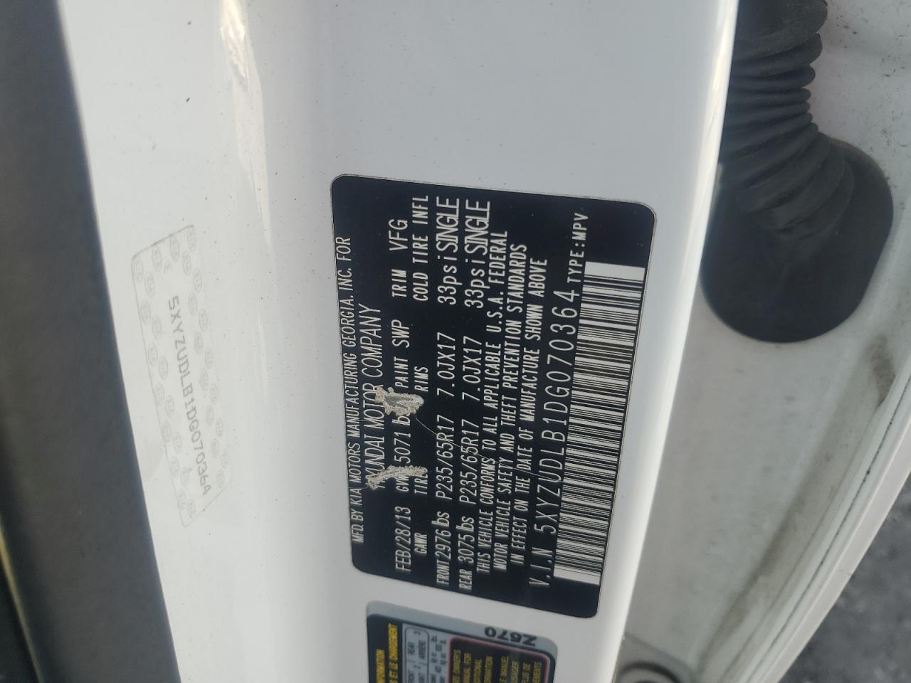 2013 Hyundai Santa Fe Sport VIN: 5XYZUDLB1DG070364 Lot: 81464795