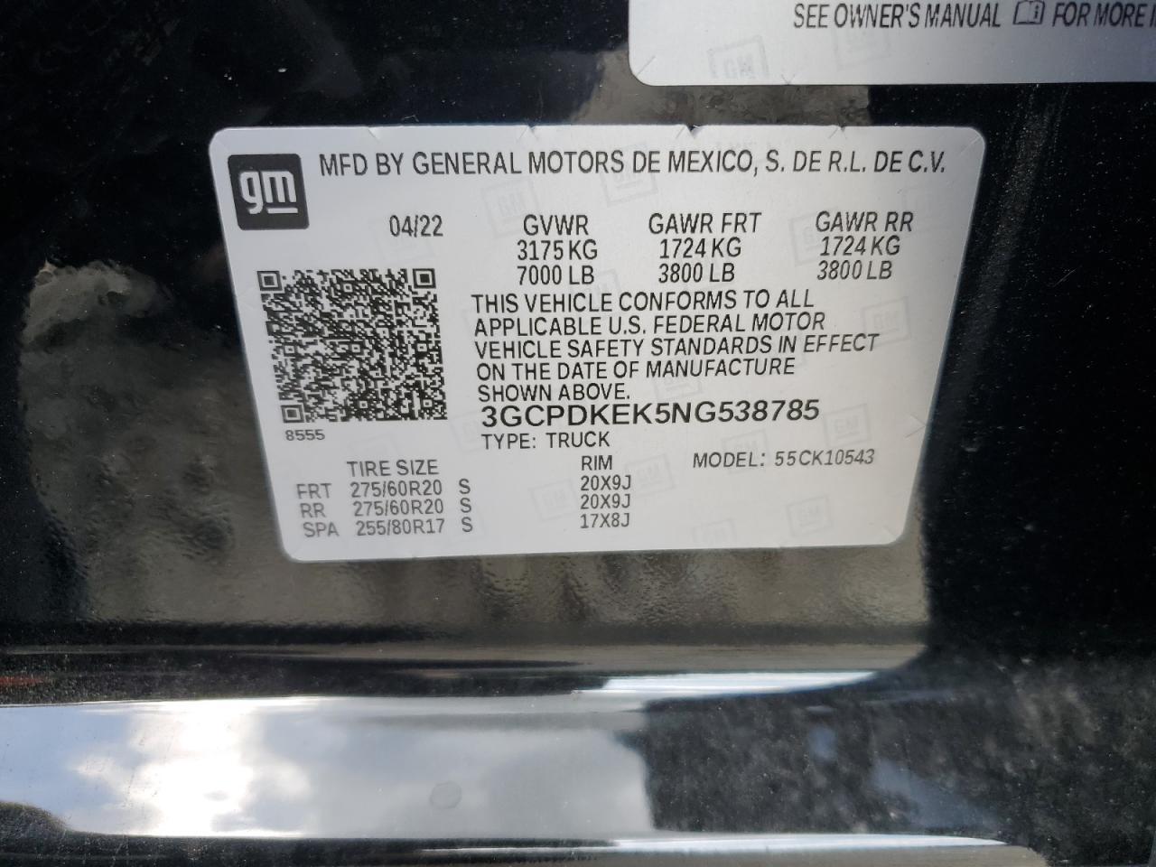 2022 Chevrolet Silverado K1500 Lt-L VIN: 3GCPDKEK5NG538785 Lot: 80068675