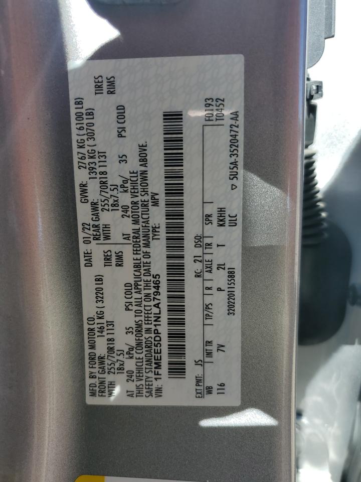 2022 Ford Bronco Base VIN: 1FMEE5DP1NLA79465 Lot: 84191085