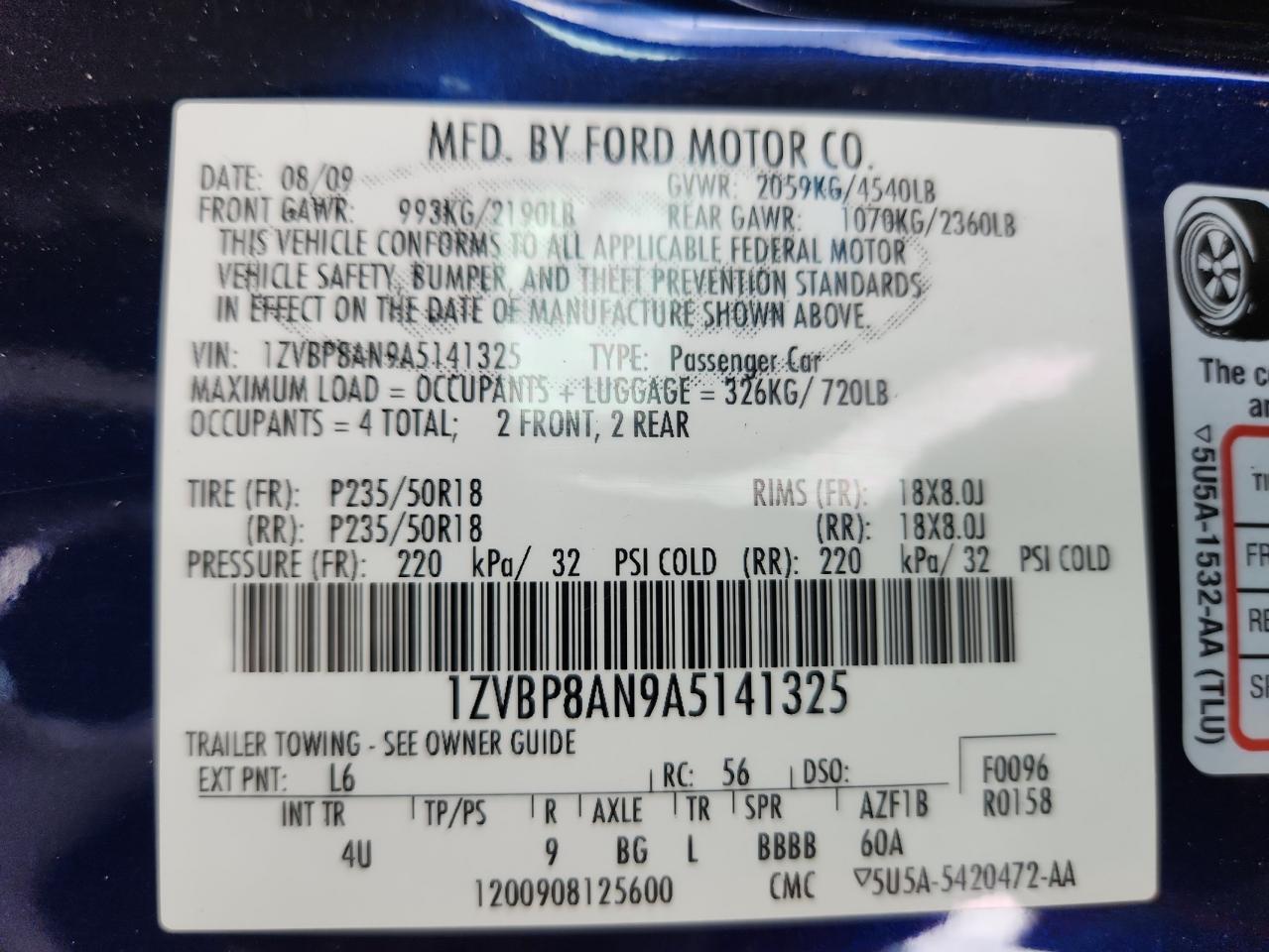 2010 Ford Mustang VIN: 1ZVBP8AN9A5141325 Lot: 80408515