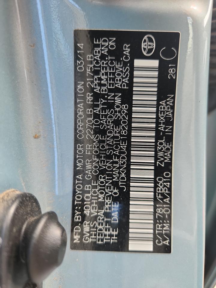 2014 Toyota Prius VIN: JTDKN3DU4E1820298 Lot: 72050245