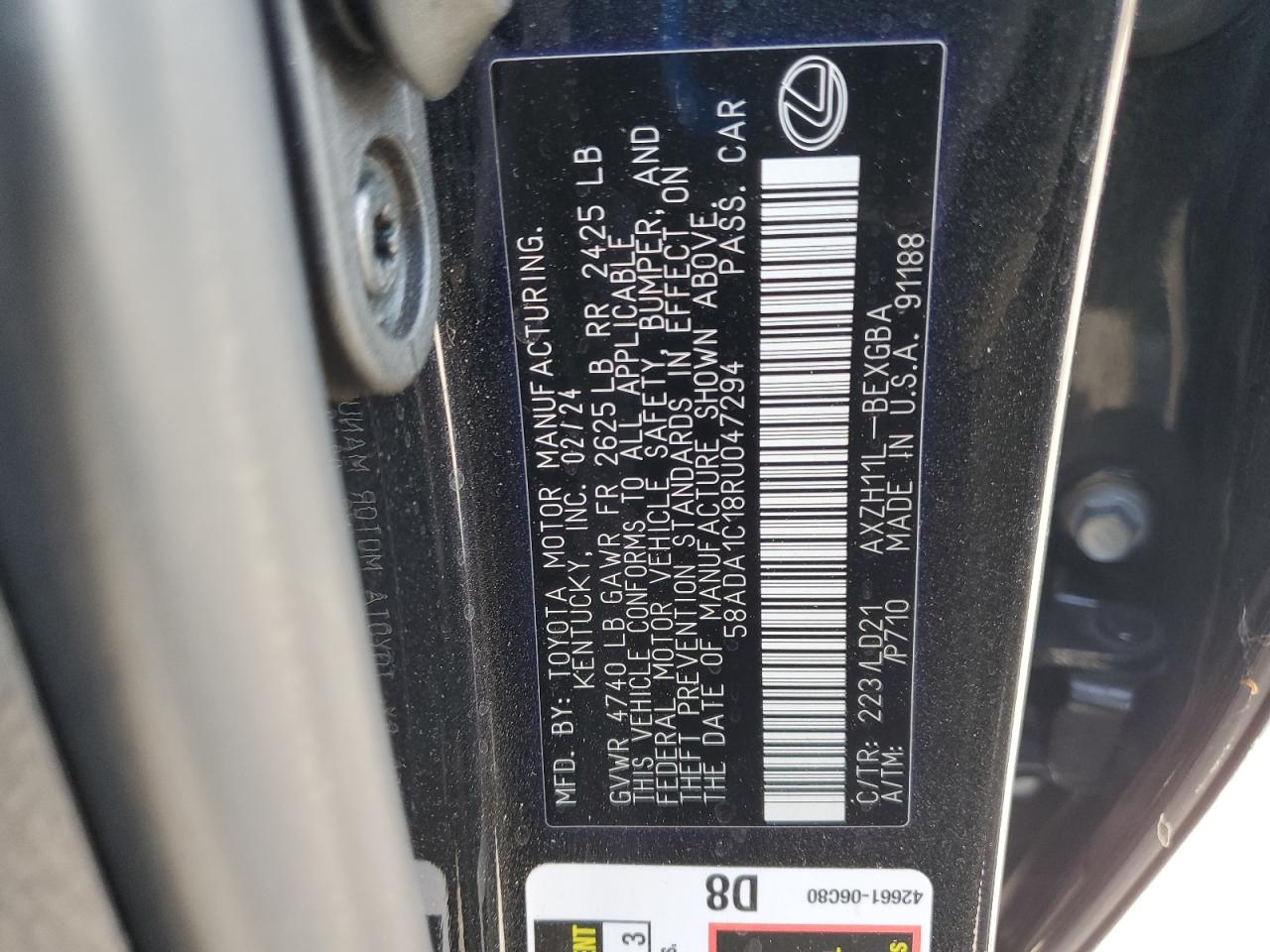 2024 Lexus Es 300H Base VIN: 58ADA1C18RU047294 Lot: 66072395