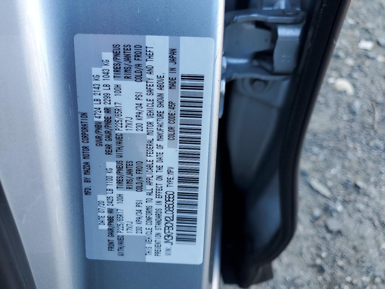 2020 Mazda Cx-5 Touring VIN: JM3KFBCM2L0850550 Lot: 71005725