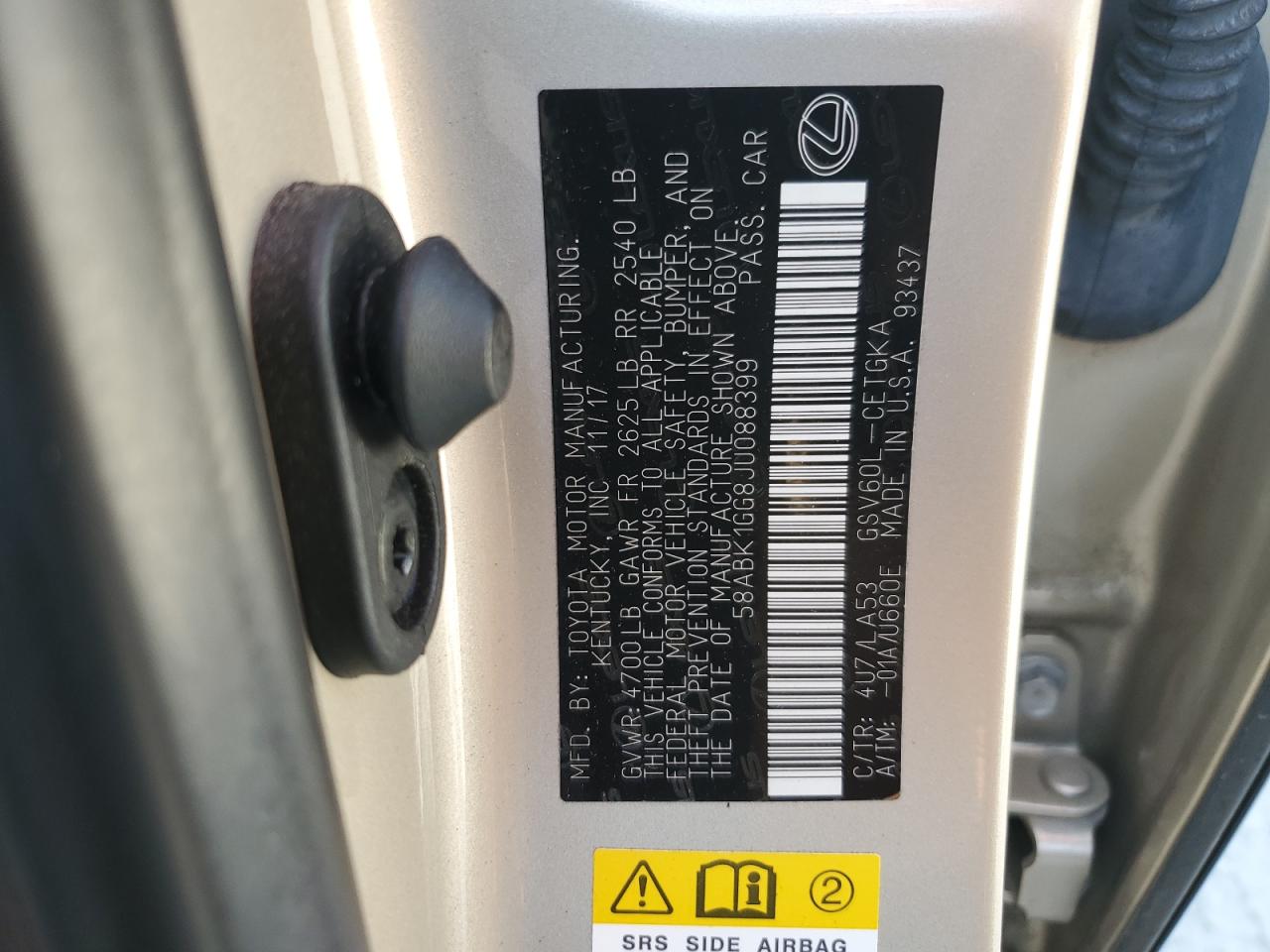 2018 Lexus Es 350 VIN: 58ABK1GG8JU088399 Lot: 81192745