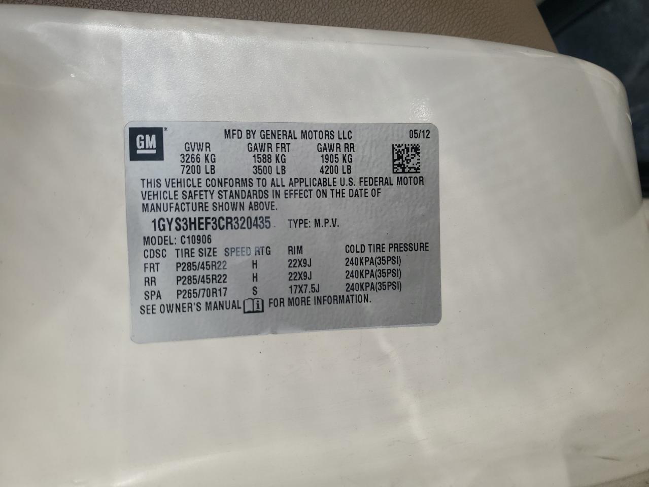 2012 Cadillac Escalade Esv Luxury VIN: 1GYS3HEF3CR320435 Lot: 80949915