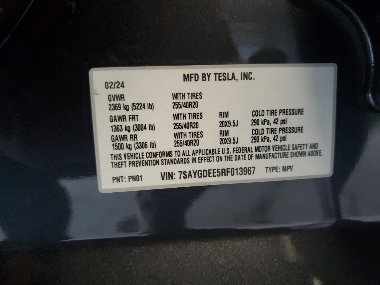 2024 Tesla Model Y VIN: 7SAYGDEE5RF013967 Lot: 80612535