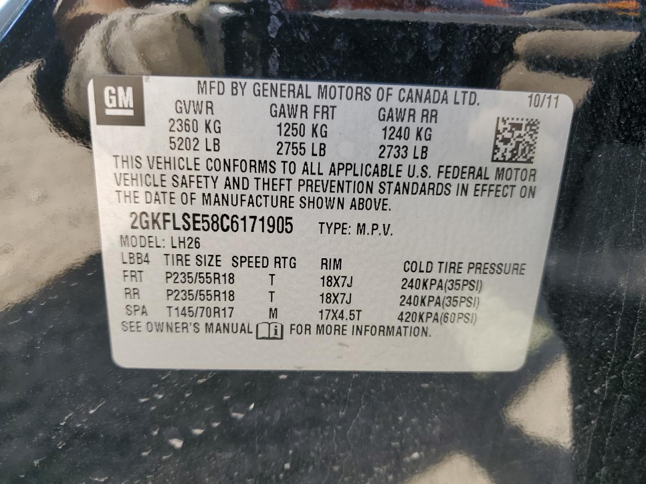 2012 GMC Terrain Sle VIN: 2GKFLSE58C6171905 Lot: 71865395