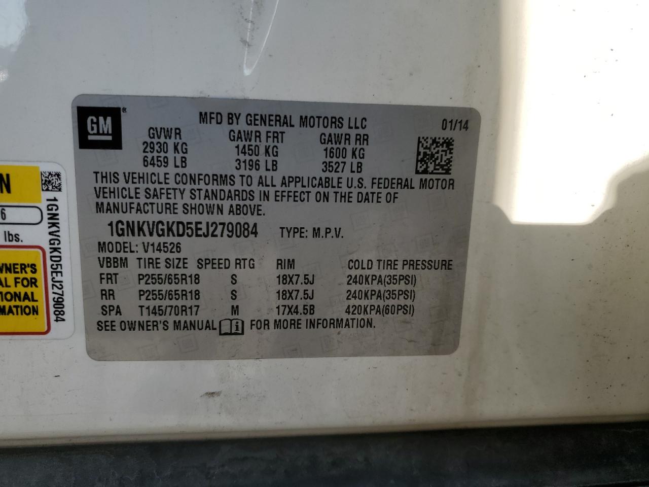 2014 Chevrolet Traverse Lt VIN: 1GNKVGKD5EJ279084 Lot: 80495165