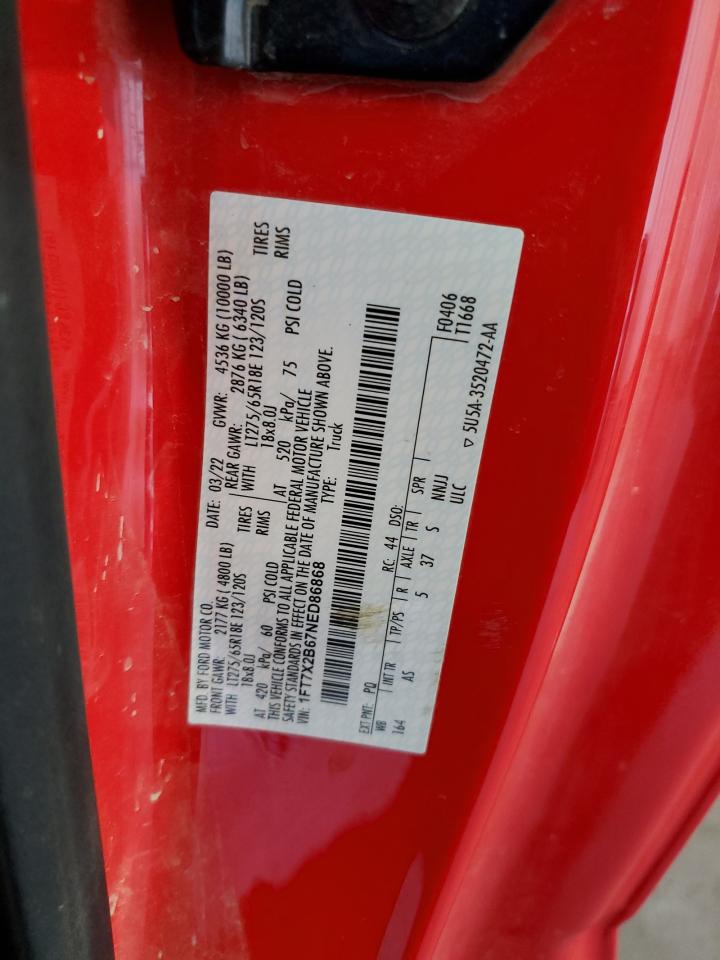 2022 Ford F250 Super Duty VIN: 1FT7X2B67NED86868 Lot: 71839025