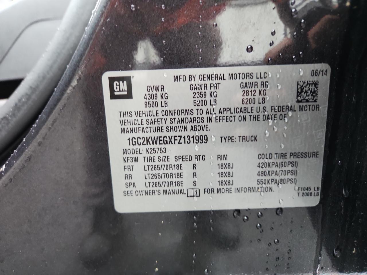 2015 Chevrolet Silverado K2500 Heavy Duty Ltz VIN: 1GC2KWEGXFZ131999 Lot: 81614195