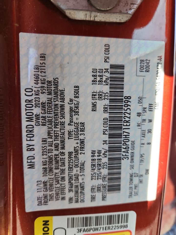 2014 Ford Fusion Se VIN: 3FA6P0H71ER225998 Lot: 84230625