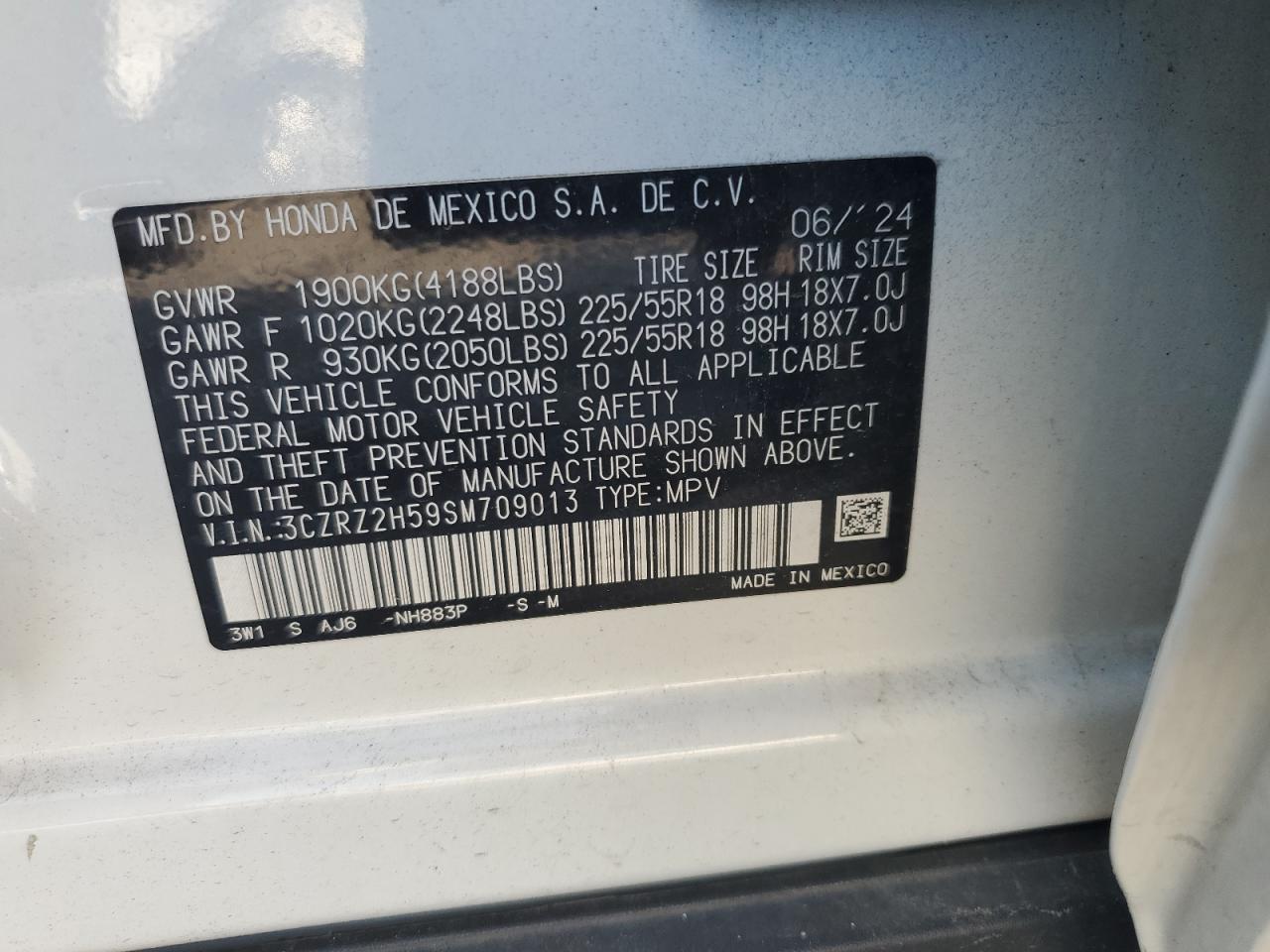 2025 Honda Hr-V Sport VIN: 3CZRZ2H59SM709013 Lot: 81558235