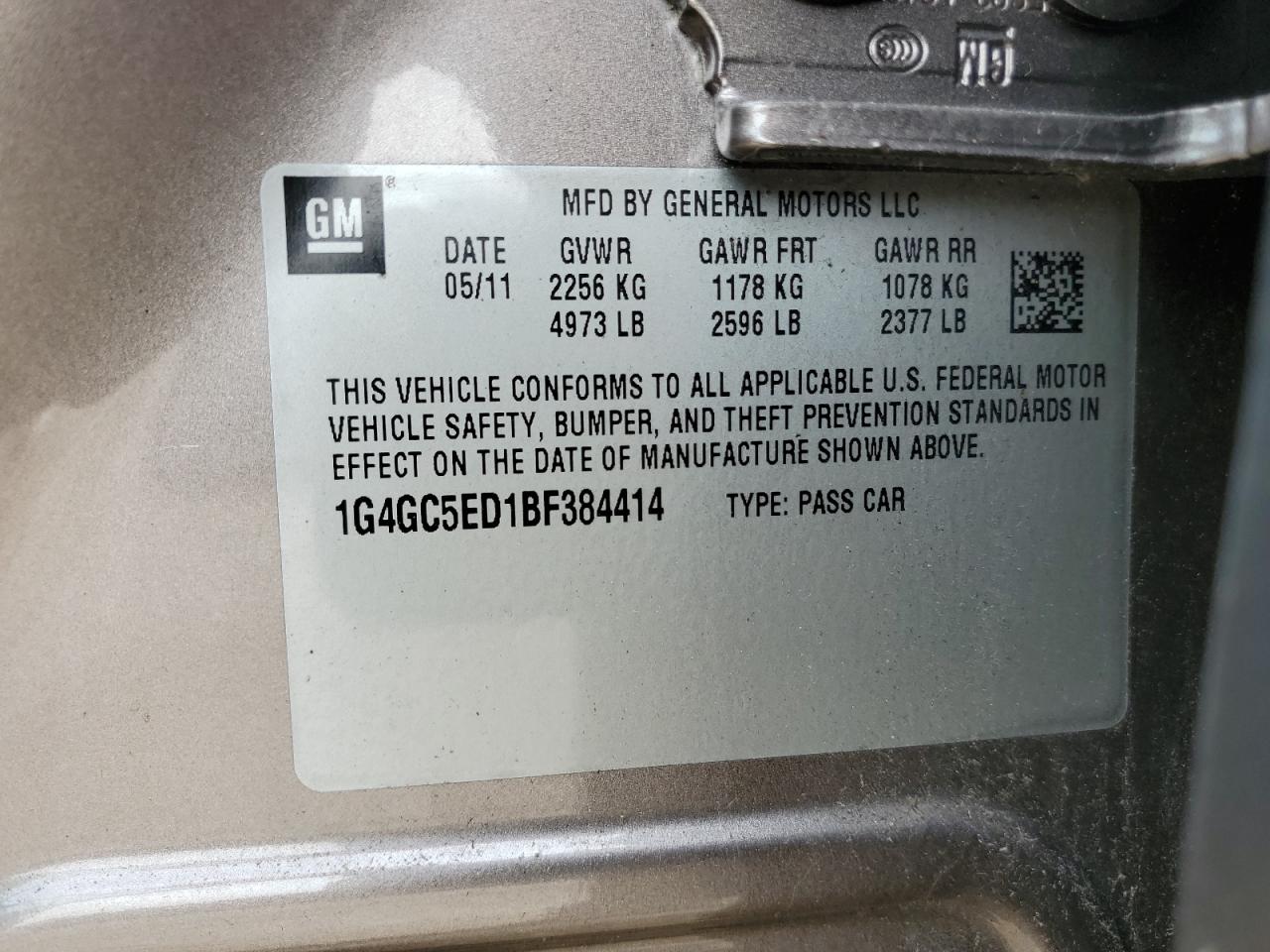 2011 Buick Lacrosse Cxl VIN: 1G4GC5ED1BF384414 Lot: 81274805