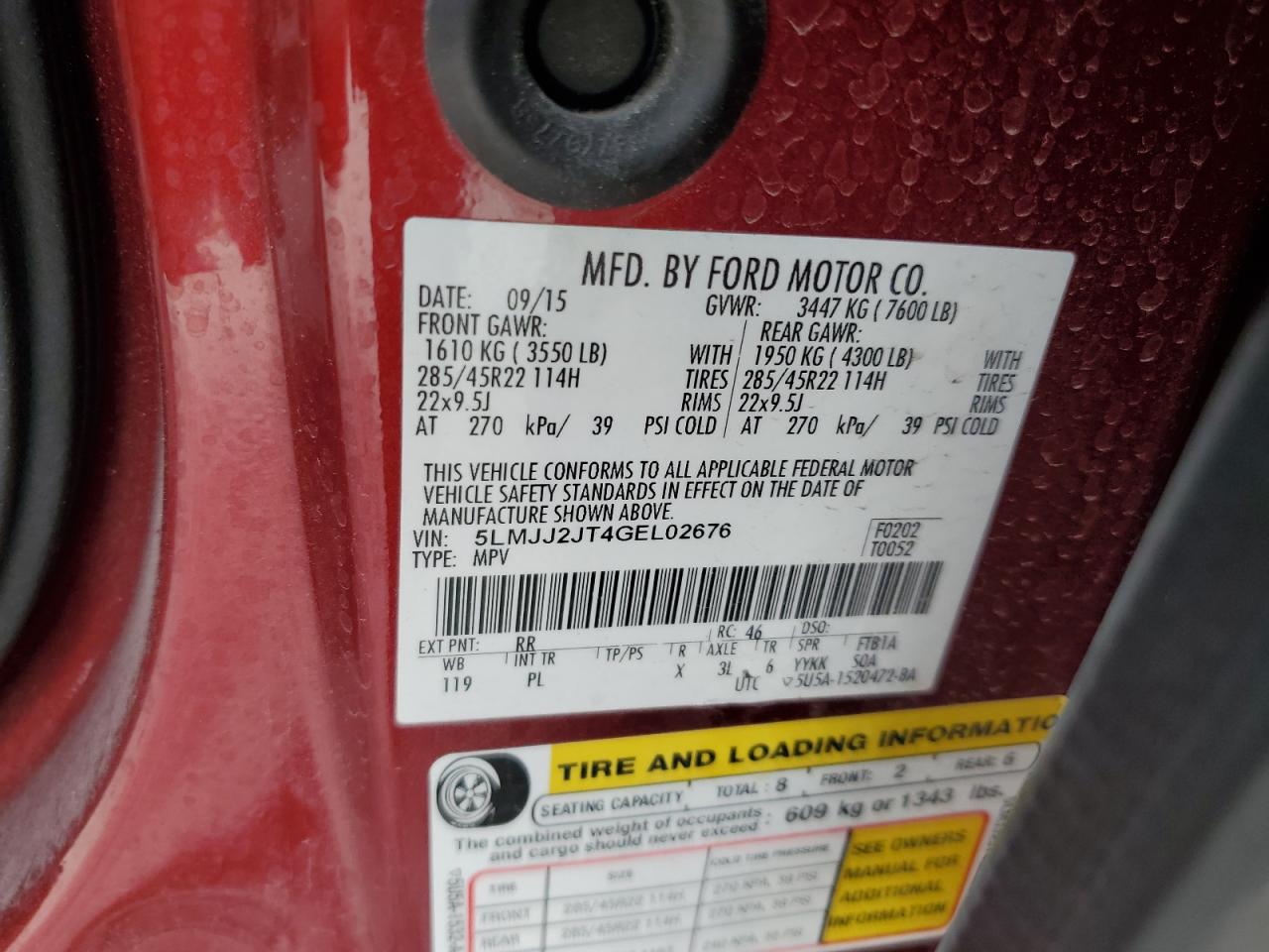 2016 Lincoln Navigator Select VIN: 5LMJJ2JT4GEL02676 Lot: 80607325