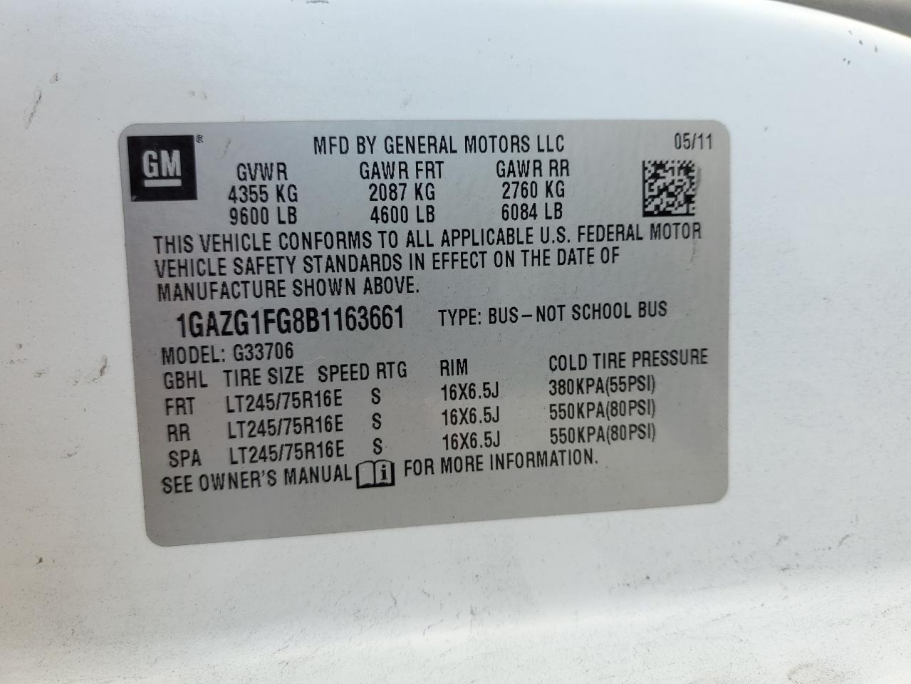 2011 Chevrolet Express G3500 Lt VIN: 1GAZG1FG8B1163661 Lot: 71526615