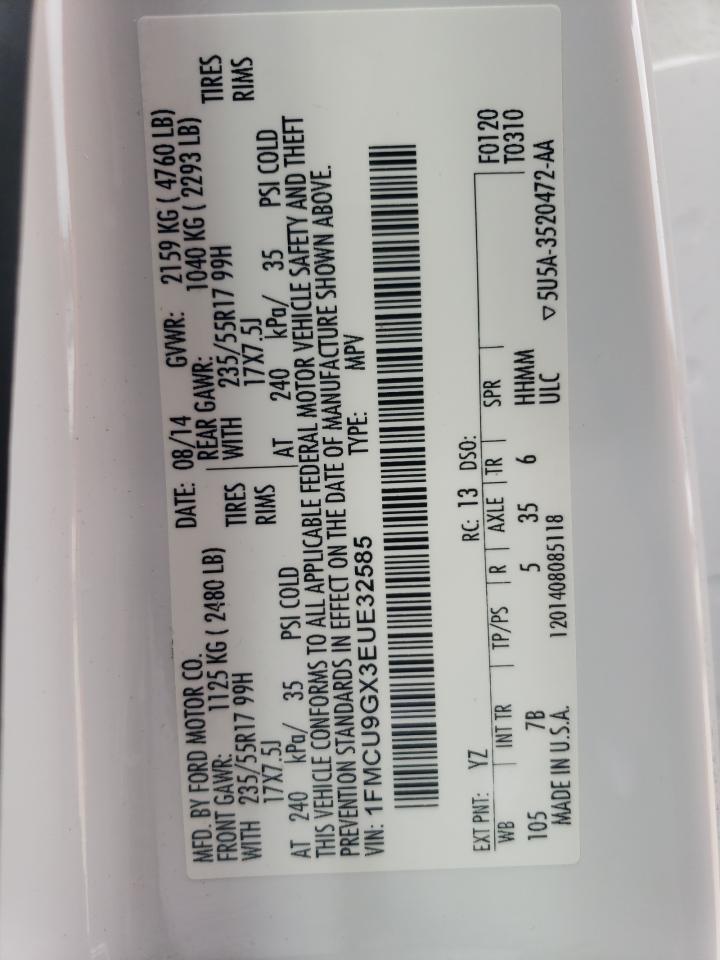 2014 Ford Escape Se VIN: 1FMCU9GX3EUE32585 Lot: 83829325